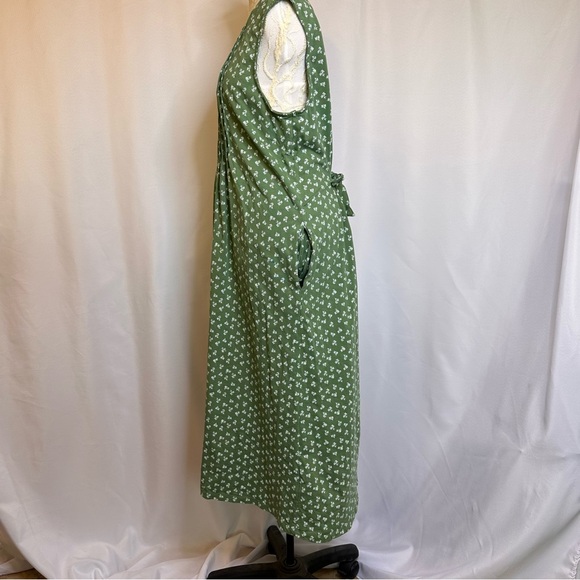 Green and White Floral Cotton Dress Pockets Vermont Country Store NWOT Large - Picture 6 of 12